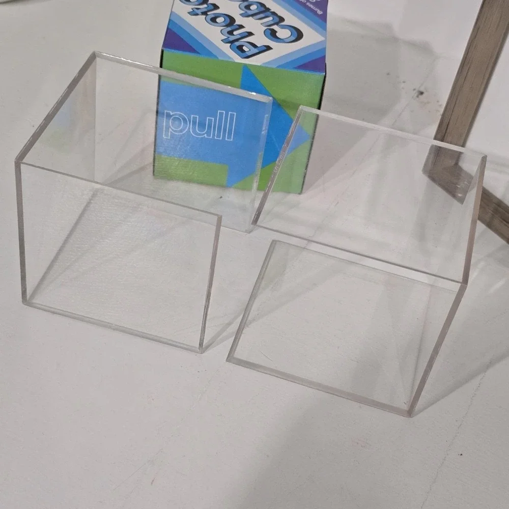 Vintage Photo Cube Clear‎ Plastic Burnes of Boston Frame Holds 6 Pics Retro